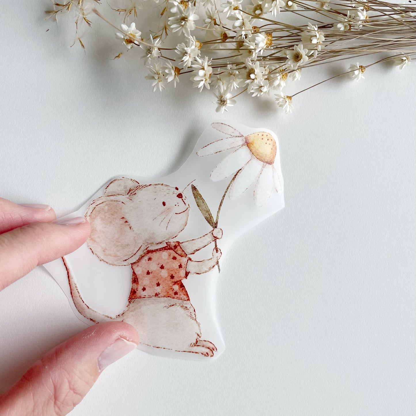 Bügelbild Maus mit Blume • Watercolor Illustration • Bild zum Aufbügeln • Bügelpatches
