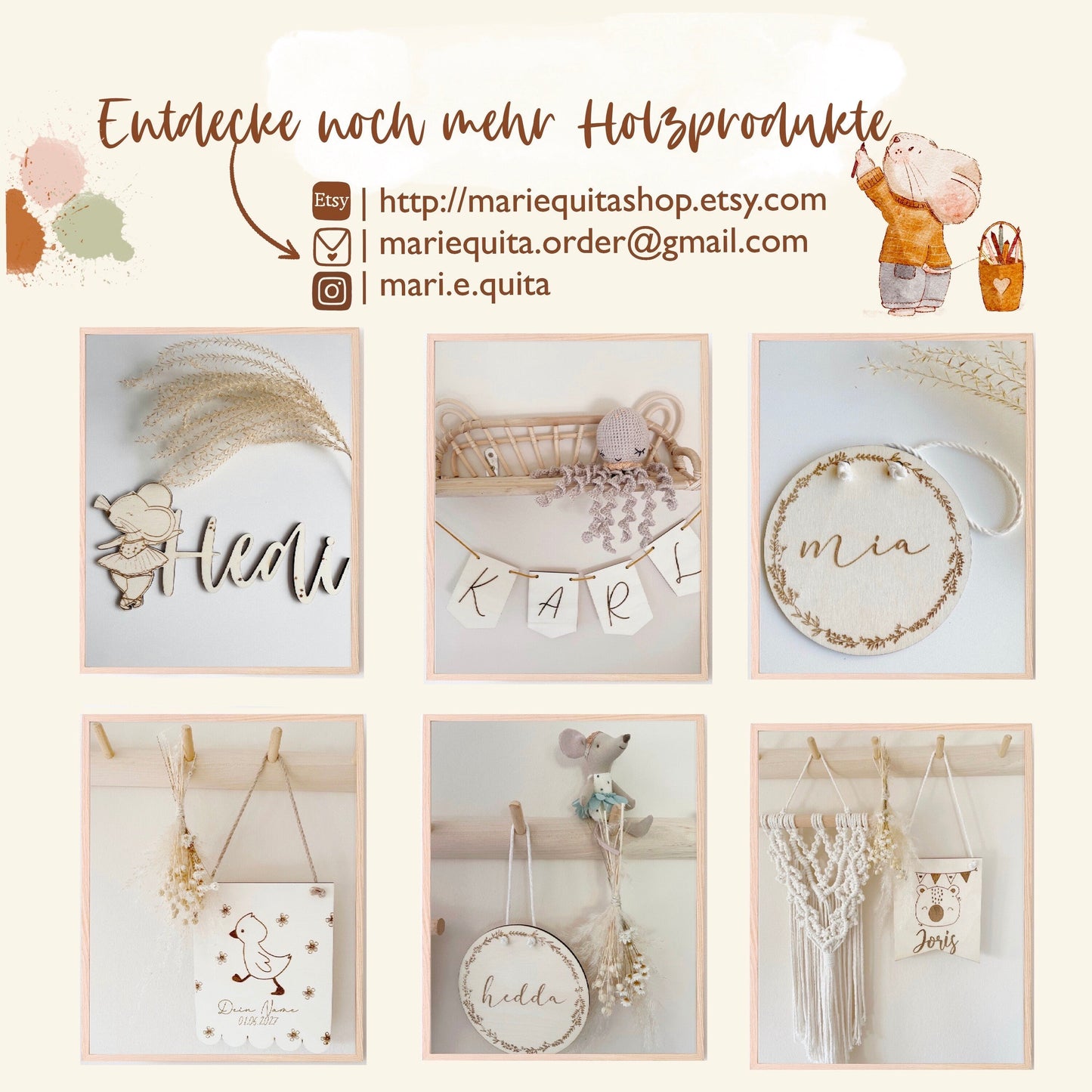 Personalisiertes Holzschild • Schild mit Namen und Regenbogen • Dekoration für Kinderzimmer und Babyzimmer