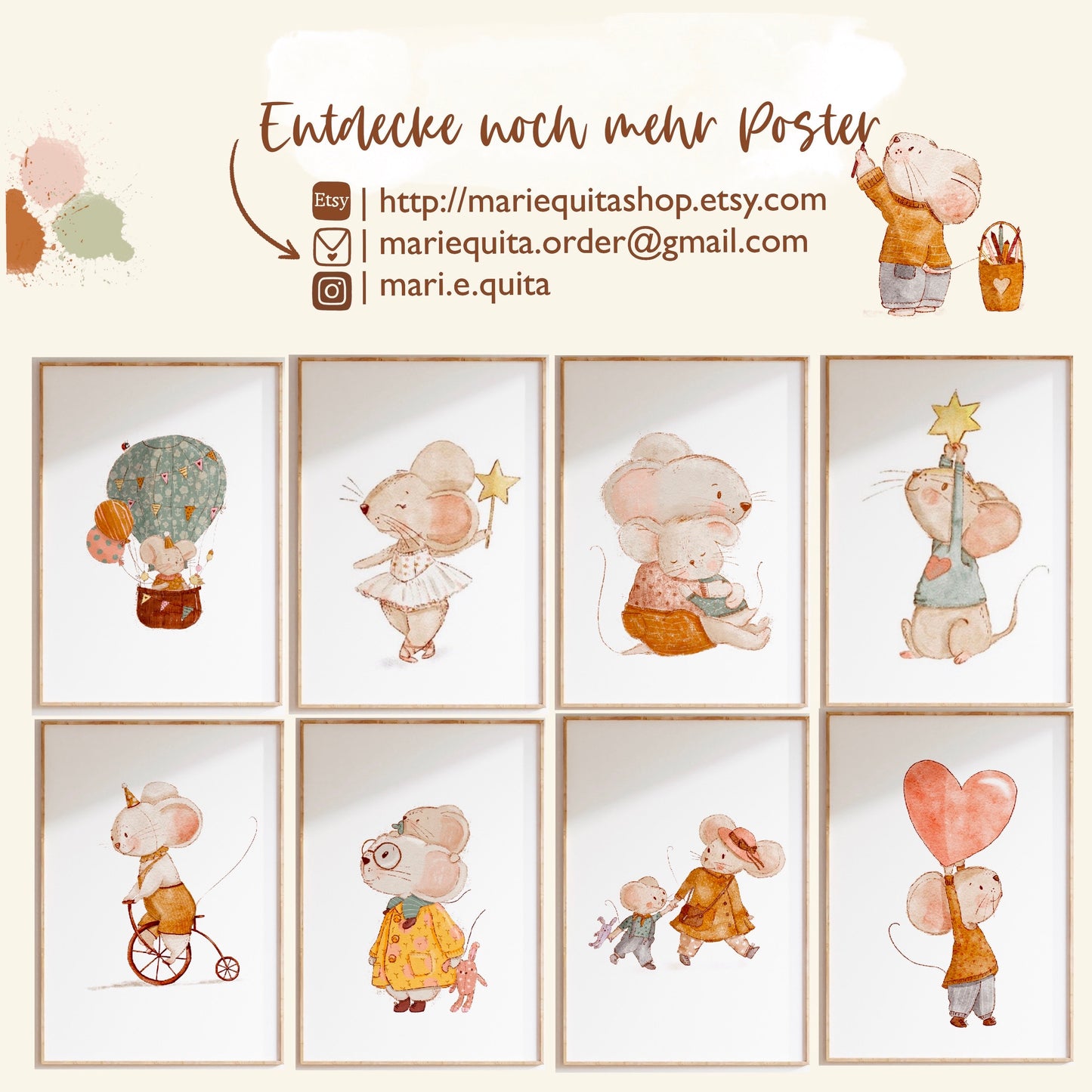 Poster mit Mama und Baby-Maus • Wandbild für Kinderzimmer und Babyzimmer • A4