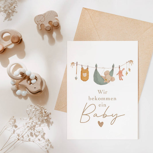 Karte zur Ankündigung einer Schwangerschaft • Wir bekommen ein Baby • A6