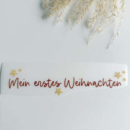 Bügelbild "Mein erstes Weihnachten" • Schriftzug zum Aufbügeln • Babykleidung zu Weihnachten