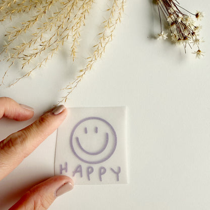 Bügelbild Smiley Happy aus Flockfolie • Bild zum Aufbügeln