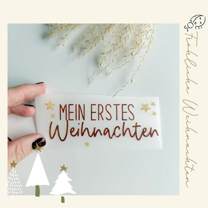 Bügelbild "Mein erstes Weihnachten" • Schriftzug zum Aufbügeln • Babykleidung zu Weihnachten