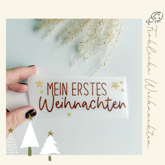 Bügelbild "Mein erstes Weihnachten" • Schriftzug zum Aufbügeln • Babykleidung zu Weihnachten