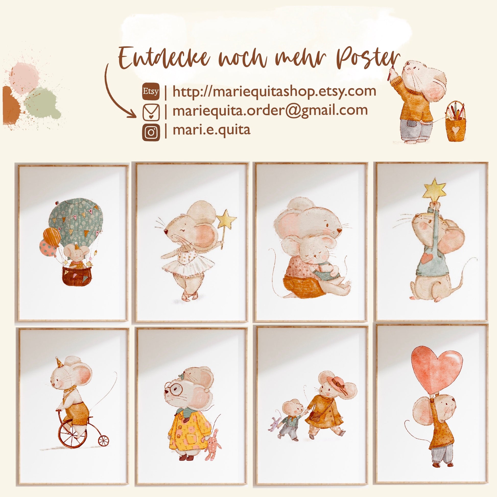 Poster mit Maus mit Herz • Wandbild für Kinderzimmer und Babyzimmer • A4