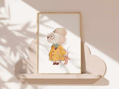 Poster mit Mama und Baby-Maus • Wandbild für Kinderzimmer und Babyzimmer • A4